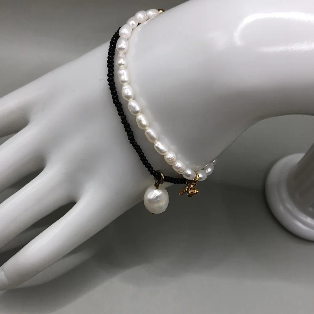 FYB Jewelry freshwater pearl bracelet initial charm letter M + J.crew bracelet